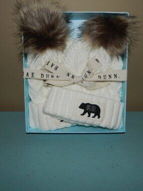Rae Dunn Mama and Mini Bear Beanie Hat Set